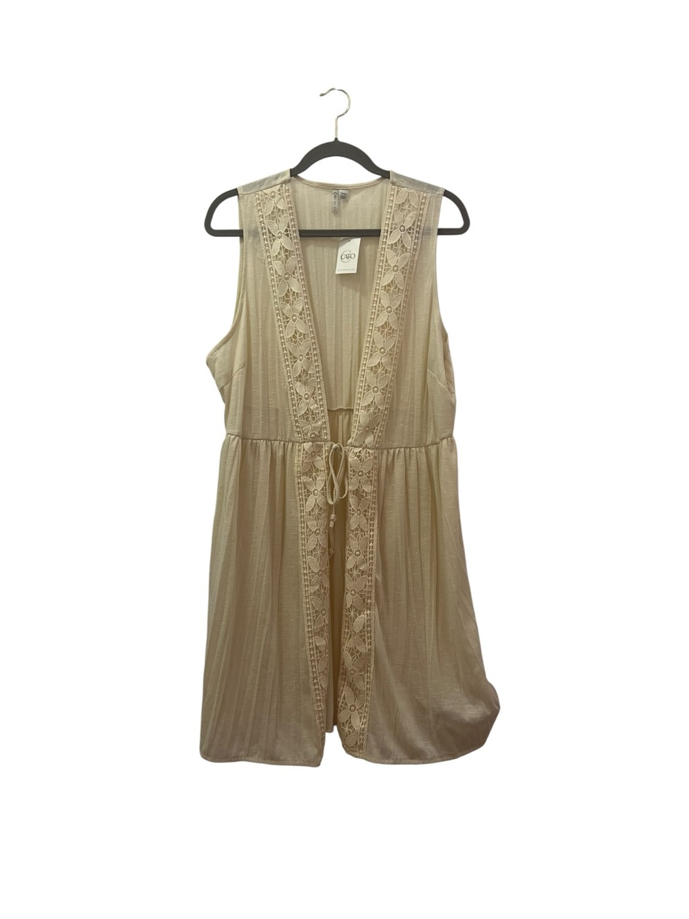 NWT Cato Cream Crochet-Trim Sleeveless Duster Boho Vest